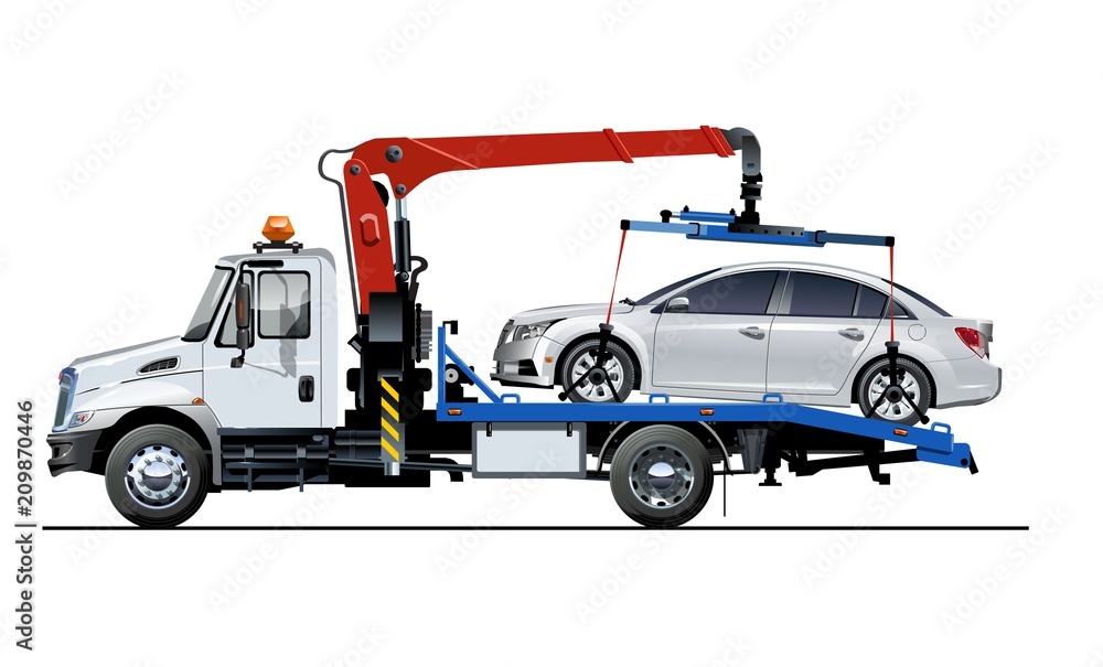 Vector tow truck template isolated on white
