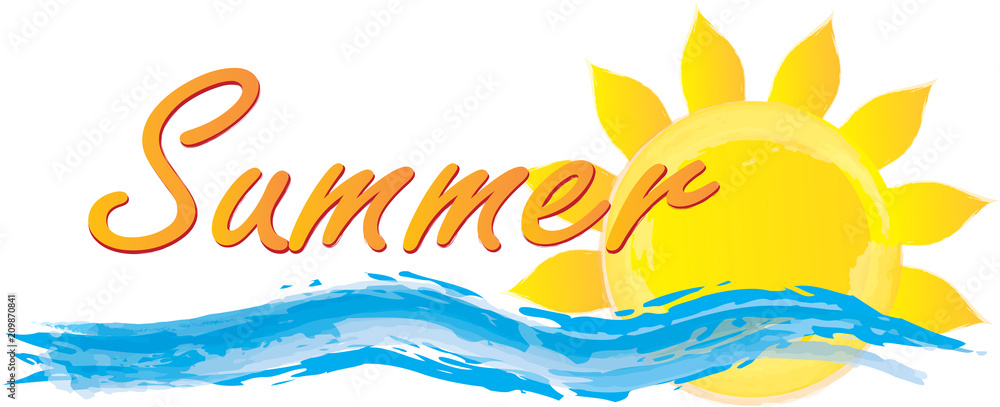 summer sun with waves - obrazy, fototapety, plakaty 