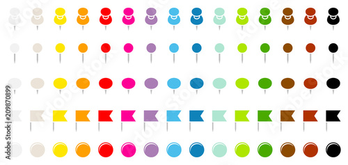 15 Color Pins, Needles, Flags & Magnets Set Graphic Straight
