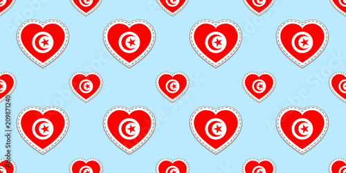 Tunisia background. Tunisian flag seamless pattern. Vector stickers. Love hearts symbols. Good choice for sport pages, travel, school geographic, cartographic elements. Traditional patriotic wallpaper