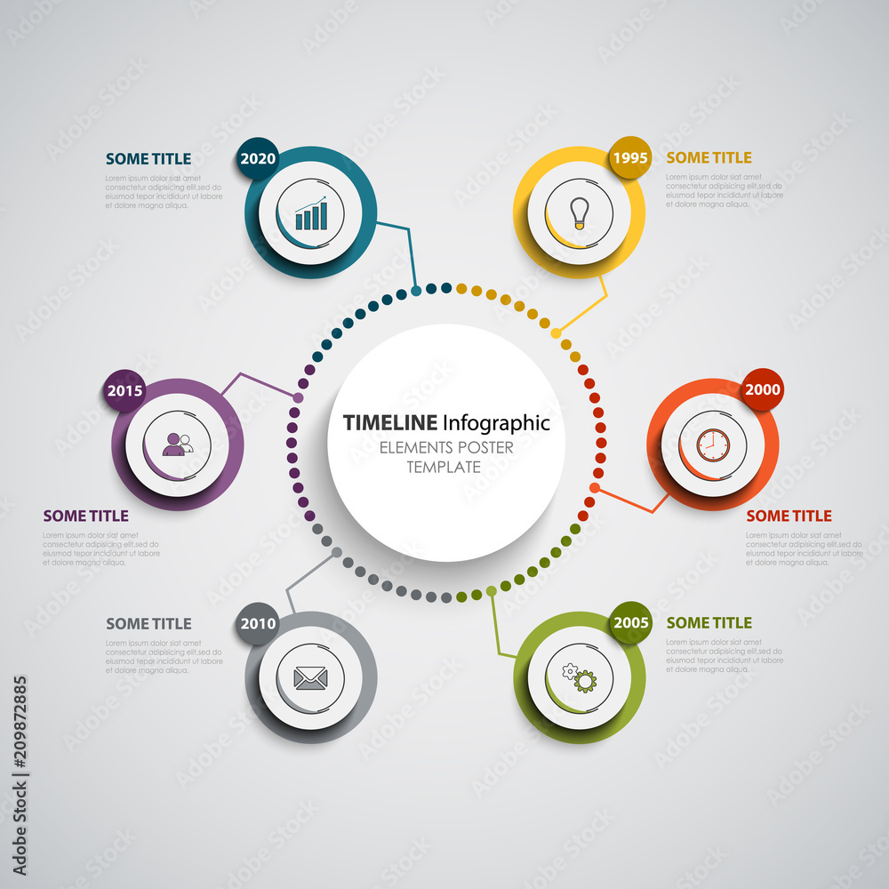 Abstract time line info graphic with circular design pointers Abstract time line info graphic with circular design pointers