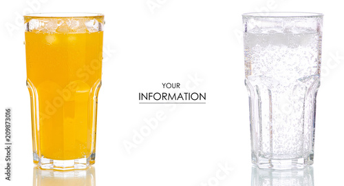 Fotografie Set glasses with sweet drinks with ice cubes soft drinks on a white background i
