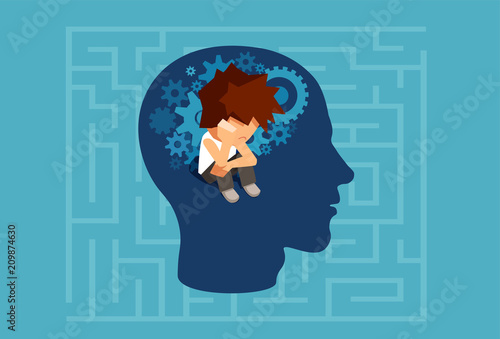 A child subconscious mind of an adult man concept