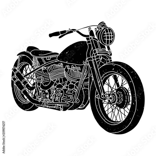 Isolated hand drawn illustration of chopper motorcycle