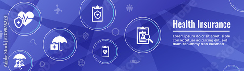 Health insurance Web Banner -- Umbrella icon set with medical icons