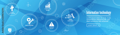 Information technology Web Header Banner with Wrench, Repairman, computer icons, etc