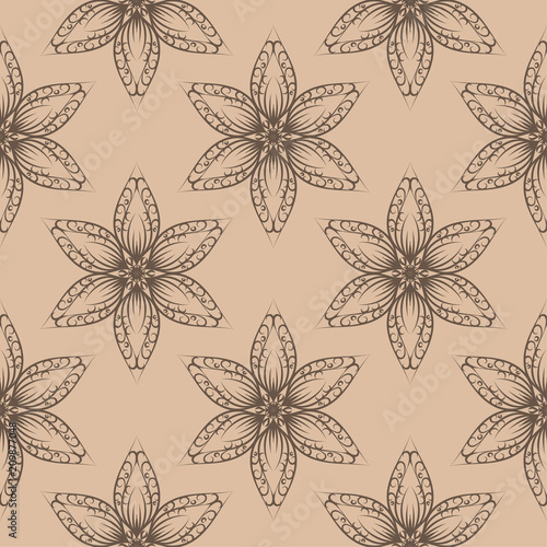 Brown floral seamless pattern on beige background