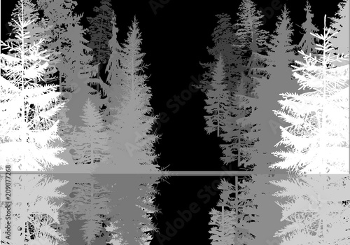 white and grey coniferous forest with reflection