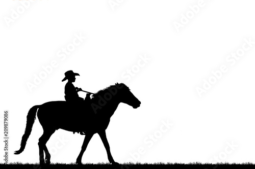 silhouette Cowboy riding a horse on white background
