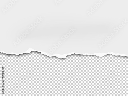 Torn a half sheet of white paper from the bottom placed on transparent background. Vector template paper design.