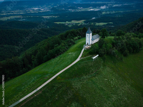 Aerial drone, Chapel of St. Primus and Felician, Jamnik, Slovenia