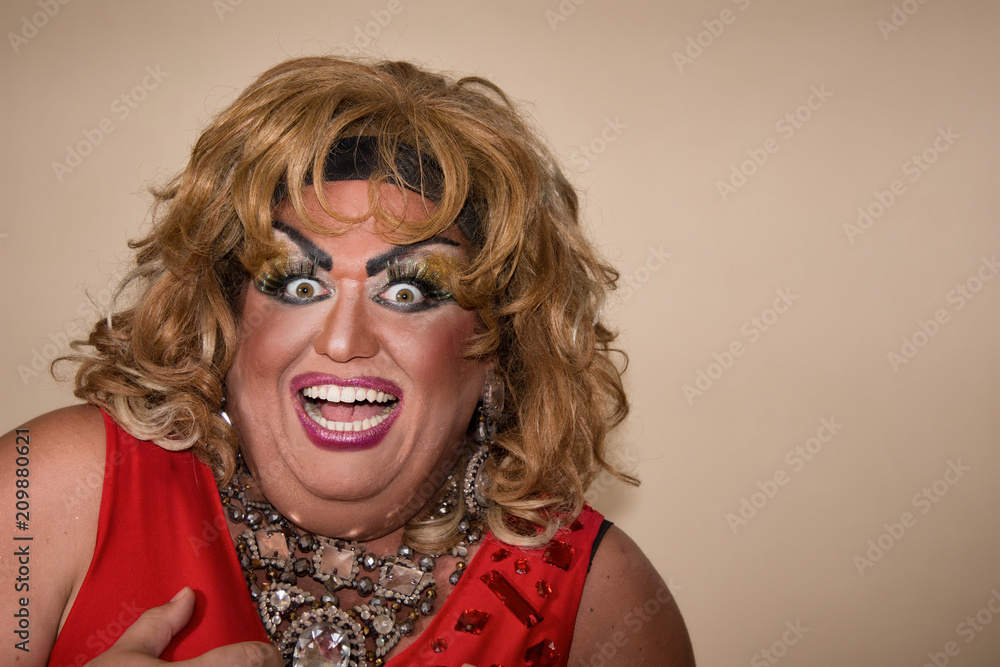 Smile. Funny fat woman. Travesty actor. Stock Photo | Adobe Stock