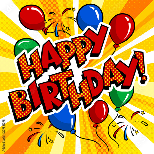 Happy birthday word comic book pop art vector