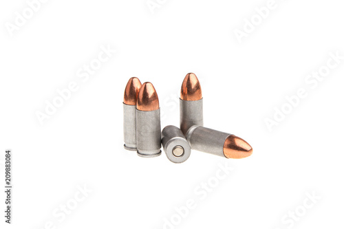 cartridges for a pistol isolated on white