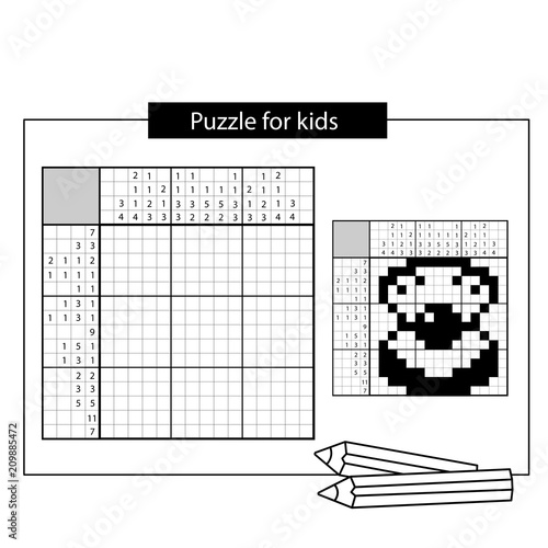 Shell with pearl. Marine life. Black and white japanese crossword with answer. Nonogram with answer. Graphic crossword. Puzzle game for kids.