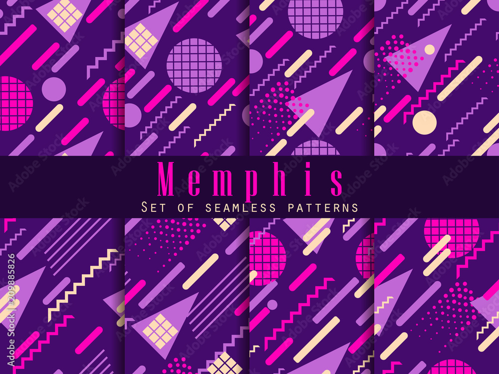 Fototapeta premium Memphis seamless pattern. Geometric elements memphis in the style of 80's. Vector illustration