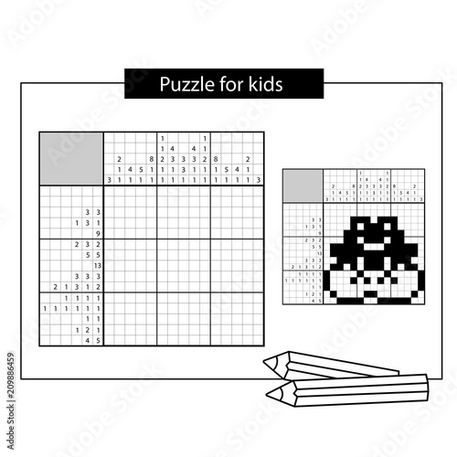 Frog. Black and white japanese crossword with answer. Nonogram with answer. Graphic crossword. Puzzle game for kids.