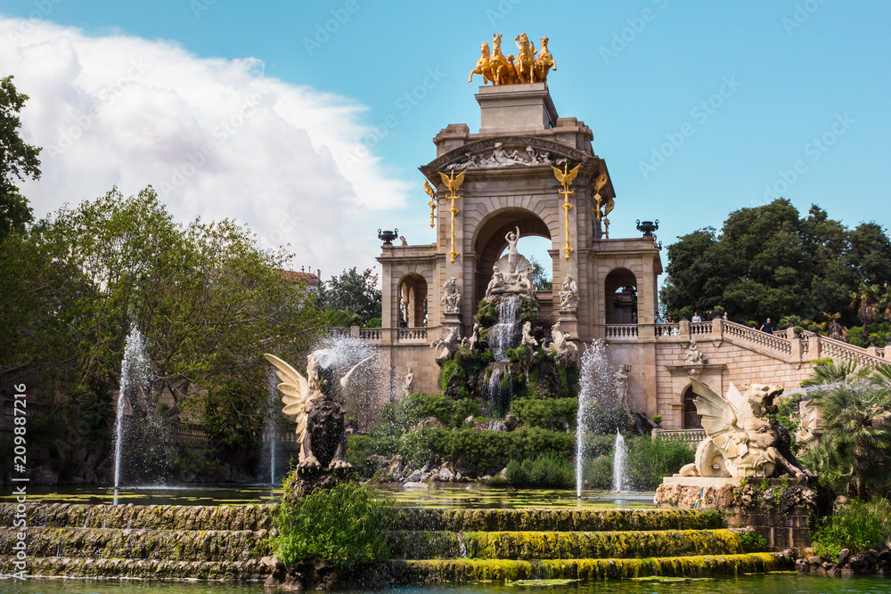 Fountain and cascade in park De la Ciutadella. Barcelona, Spain.