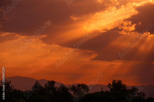 Colorful summer sunrise landscape in the mountains.