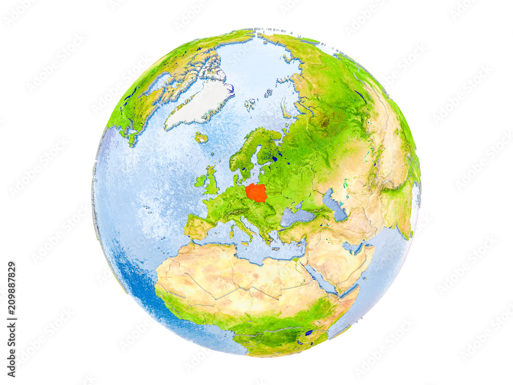 Poland on globe isolated Poland on globe isolated