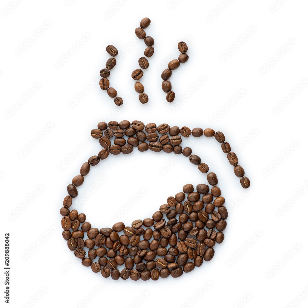 Silhouette of pot with steam made from roasted coffee beans. isolated on white background Silhouette of pot with steam made from roasted coffee beans. isolated on white background