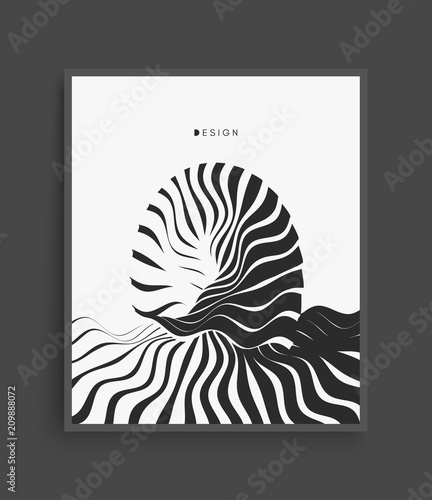 Abstract wavy background. Pattern with optical illusion. Textbook, booklet or brochure mockup. Cover design template. Futuristic vector illustration.