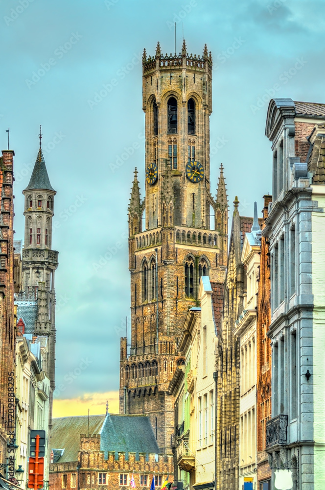 Fototapeta premium The Belfry of Bruges, a medieval bell tower in Belgium