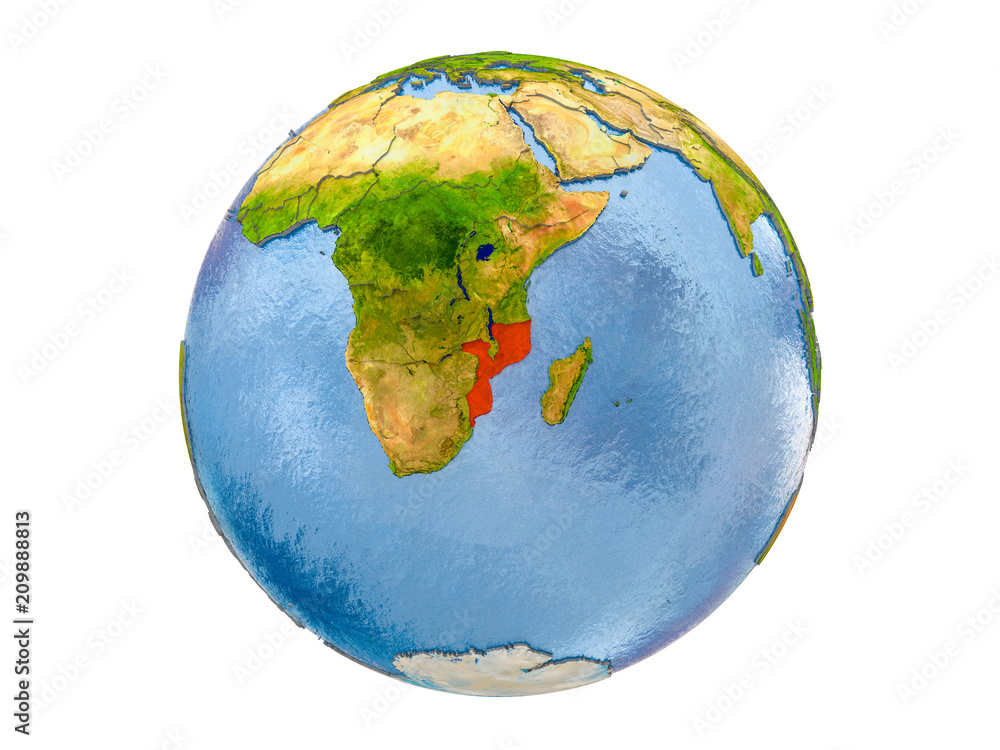 Mozambique on globe isolated