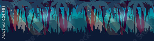 Panorama with Jungle Rainforest landscape. Vector illustration for your design