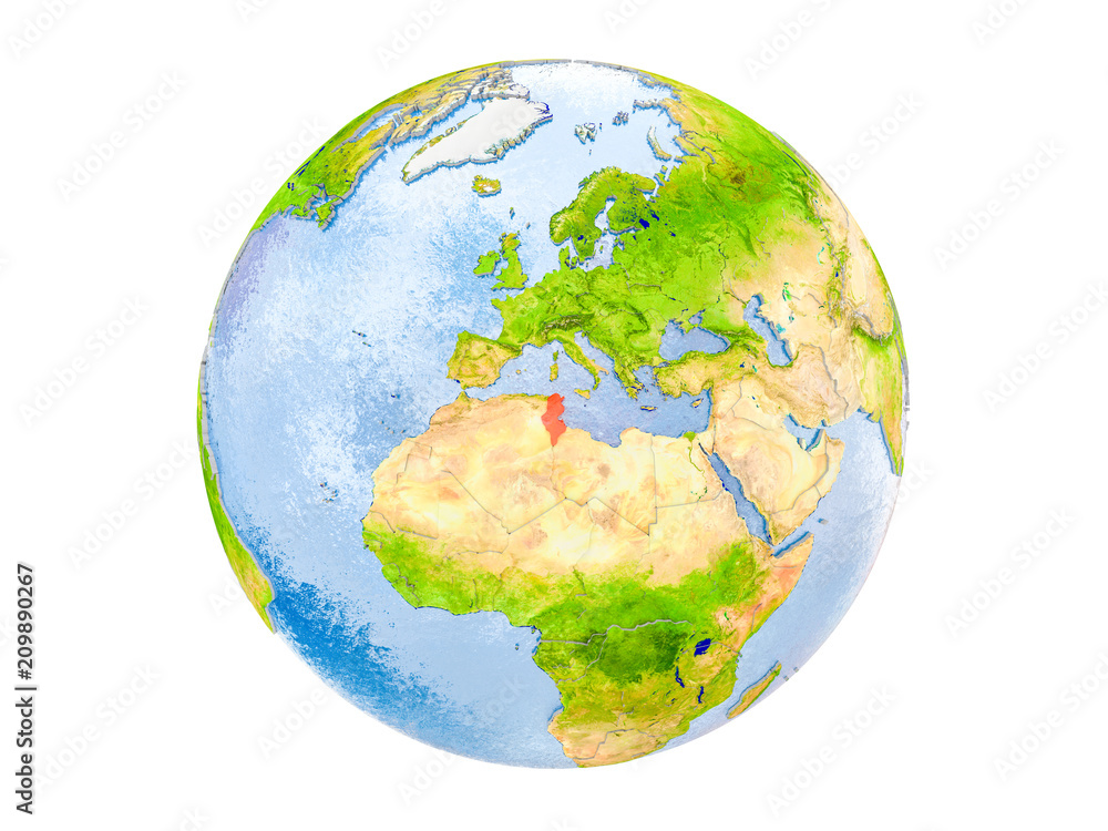 Tunisia on globe isolated Tunisia on globe isolated