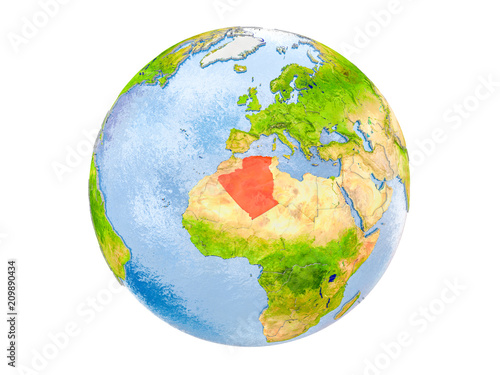 Algeria on globe isolated