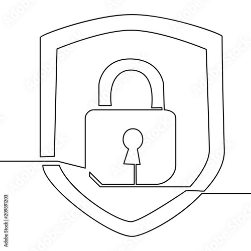 Continuous one line drawing icon security lock