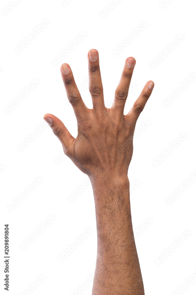 Black hand showing number five isolated Black hand showing number five isolated