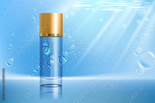 Advertising poster for cosmetic product for catalog, magazine. Vector design of cosmetic package. Moisturizing cream, gel, body lotion with vitamins.