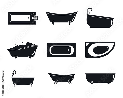Bathtub interior icons set. Simple illustration of 9 bathtub interior vector icons for web