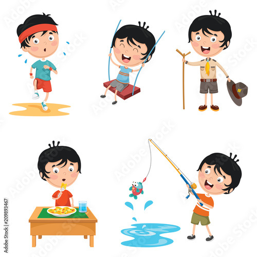 Vector Illustration Of Kids Daily Routine Activities
