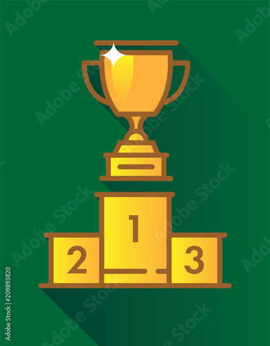 Flat trophy Cup on the podium
