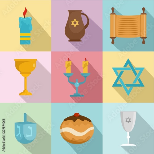 Religious dish icons set. Flat set of 9 religious dish vector icons for web isolated on white background