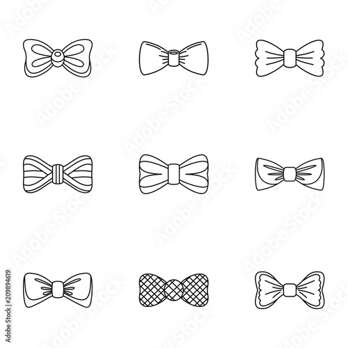 Tie icons set. Outline set of 9 tie vector icons for web isolated on white background