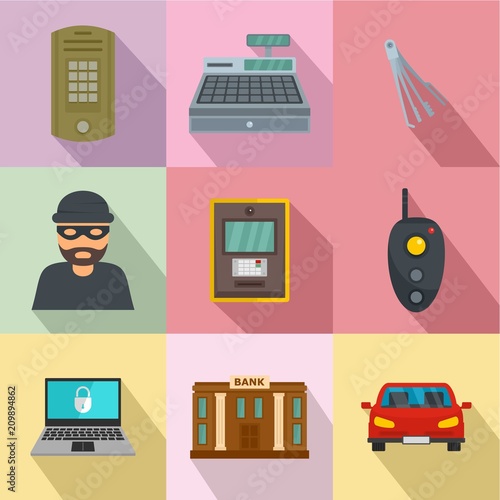 Robbery icons set. Flat set of 9 robbery vector icons for web isolated on white background