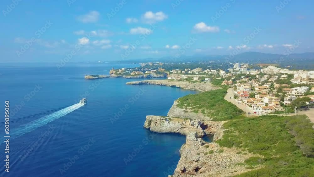 Cruise ship sailing across The Mediterranean sea - Aerial footage