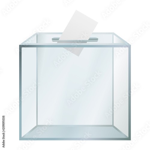 Transparent election box mockup. Realistic illustration of transparent election box vector mockup for web design isolated on white background