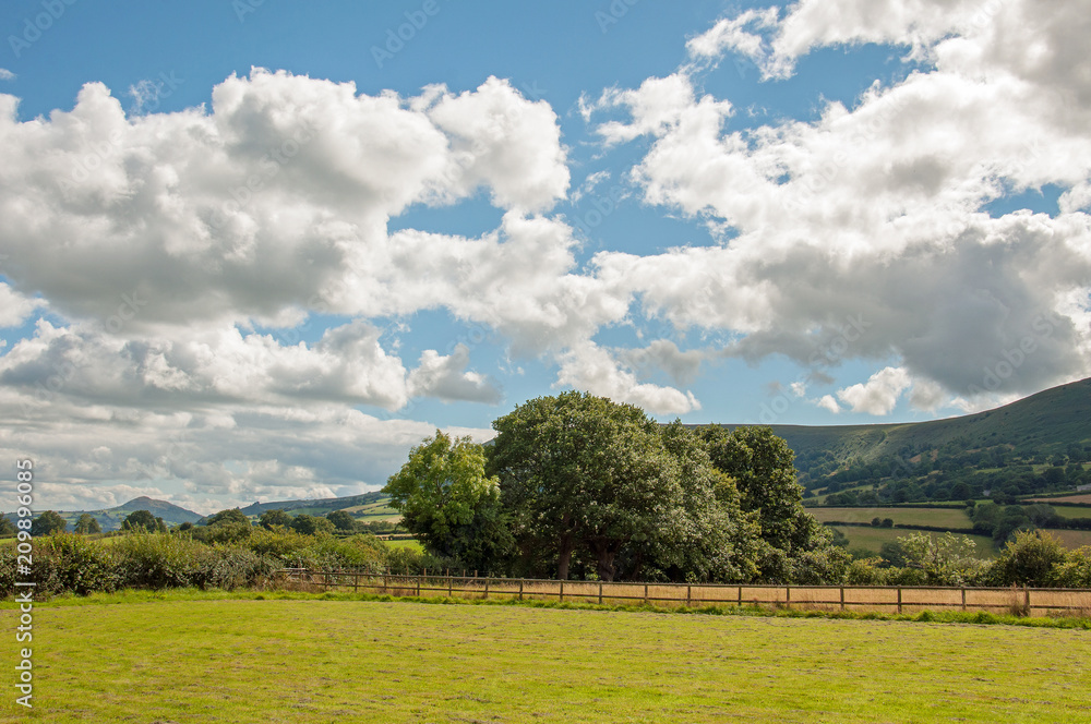 A picturesque landscape view around the Black mountains of England and Wales in the summertime.
