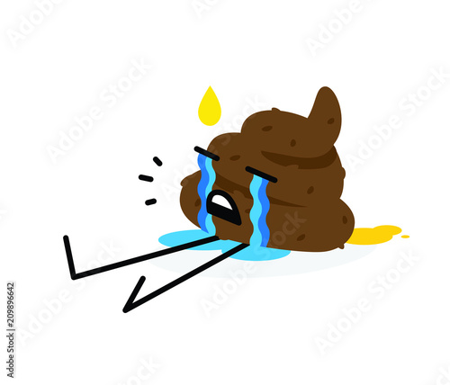 Illustration of a piece of turd. Vector illustration. Image is isolated on white background. Emotion shit. Brand for the company. Symbol, emblem. Mascot. Brown cute character.  