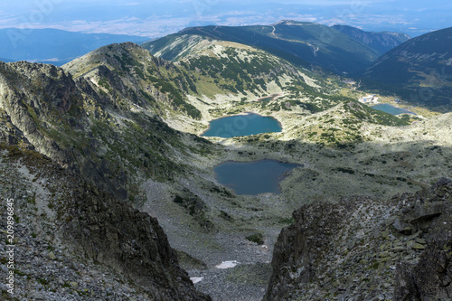 Fototapeta Naklejka Na Ścianę i Meble -  Amazing Panorama to Musalenski lakes from Musala Peak, Rila mountain, Bulgaria