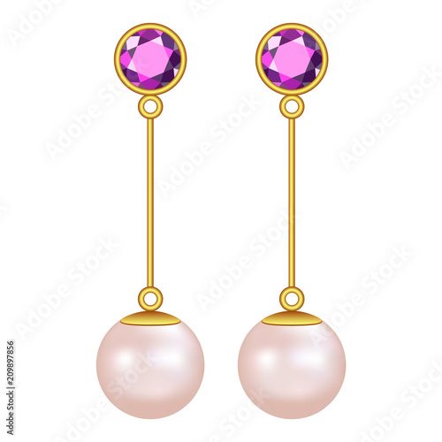 Pearls earrings mockup. Realistic illustration of pearls earrings vector mockup for web design isolated on white background