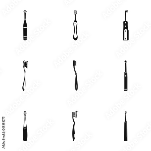 Toothbrush icons set. Simple set of 9 toothbrush vector icons for web isolated on white background