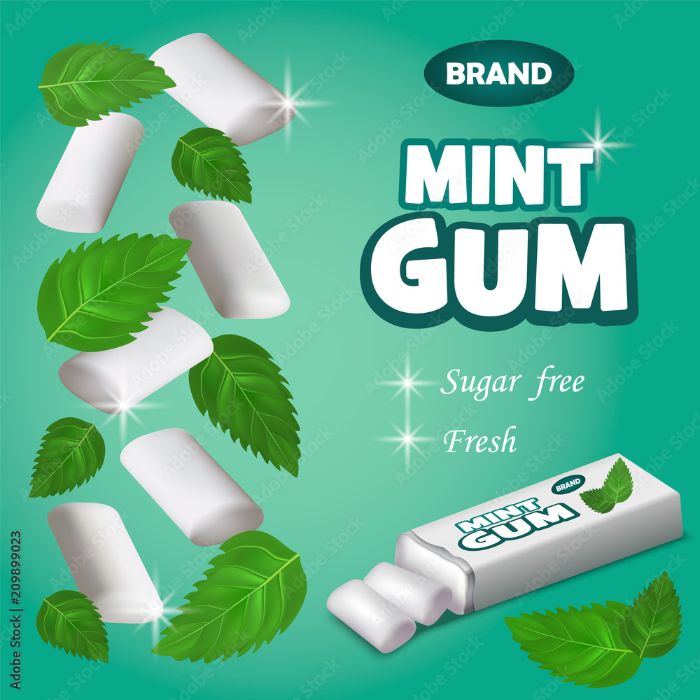 Mint gum concept background. Realistic illustration of mint gum vector