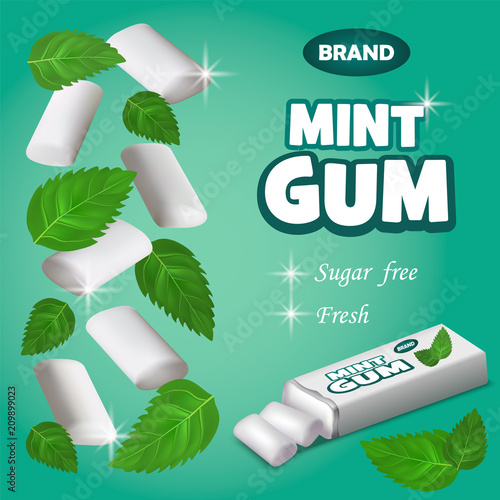 Mint gum concept background. Realistic illustration of mint gum vector concept background for web design