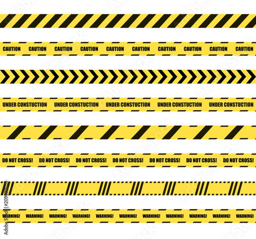 Vector Set of Dengerous Ribbons, Cross Barrier Lines, Yellow and Black Colors.